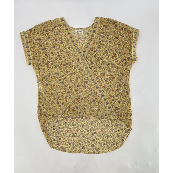 Max Studio Women’s Yellow Chiffon Faux Wrap High Low Blouse Size S, Boho, Preppy - Picture 3 of 8